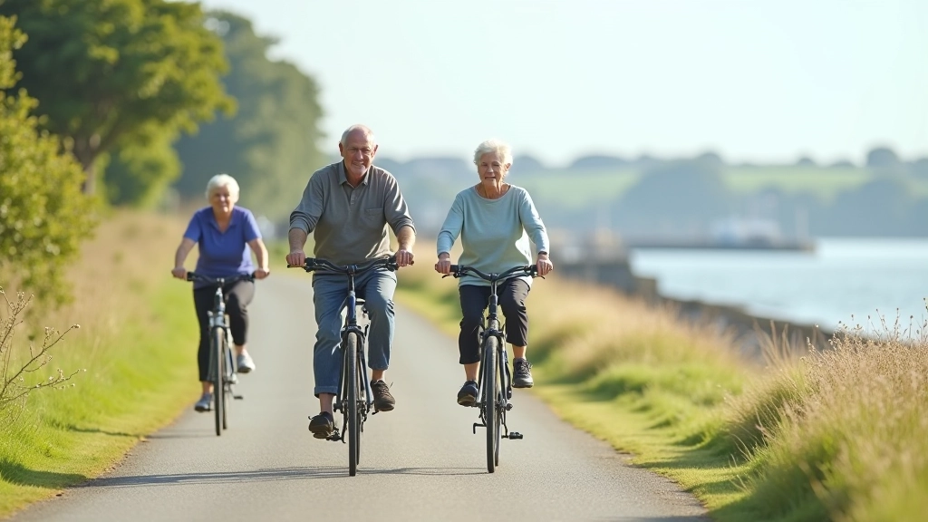 Guided cycling group on coastal path