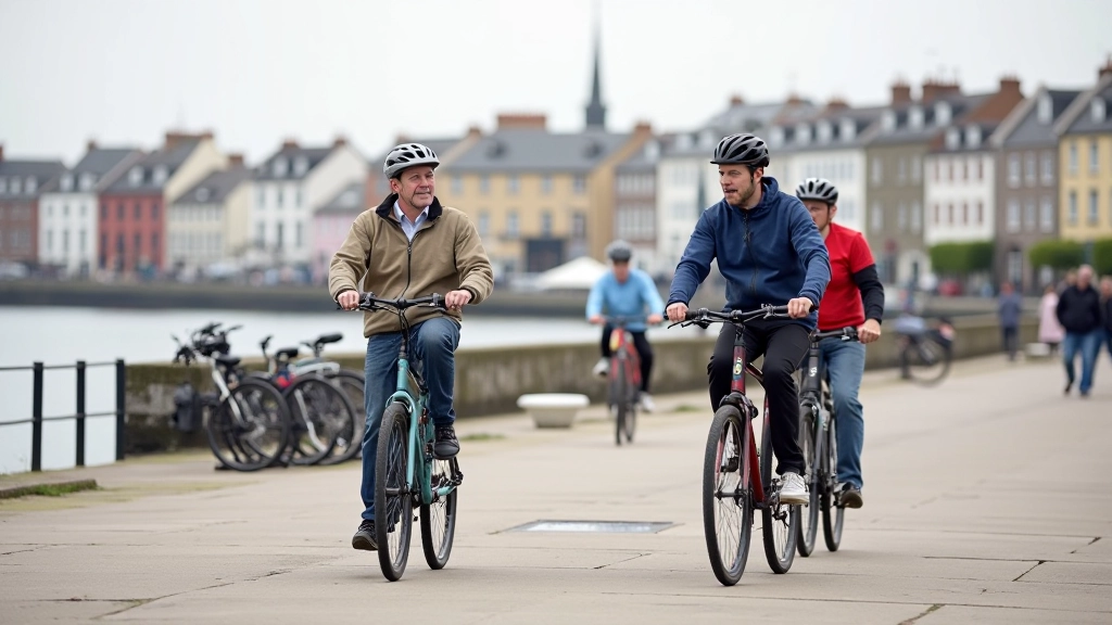 Cyclists on quayside during training session